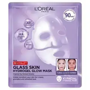 L’Oréal Paris Revitalift Filler Glass Skin hialuronsavas hidrogél arcmaszk élénkítő hatással
